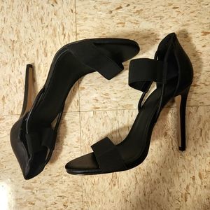 ASOS Womens Stilettos Size 7 Black Suede Leather Ankle Strap Pointed Patent Toe
